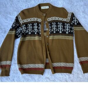 Vintage 60s Jersild Nordic Cardigan Sweater Womens M L Brown Fair Isle Orlon USA